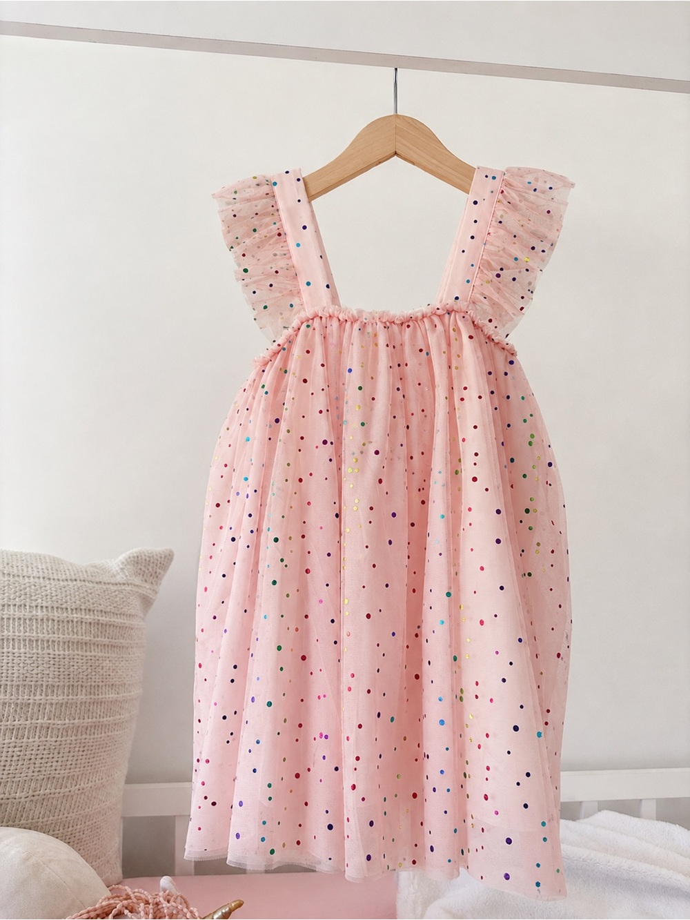 Pippa & Julie Dress Size 6 Pink Rainbow Confetti Tulle Party